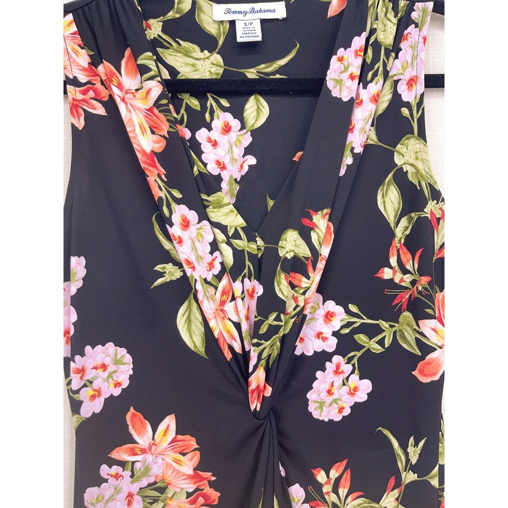 Tommy Bahama Black Floral Twist Front Maxi Dress S Sleeveless V-Neck Tropical - Picture 4 of 9